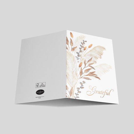 floral greeting card with the word 'Grateful'